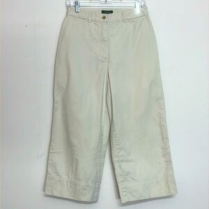 🌞 Lauren Ralph Loren cream light khaki high rise wide leg  button fly capris 6